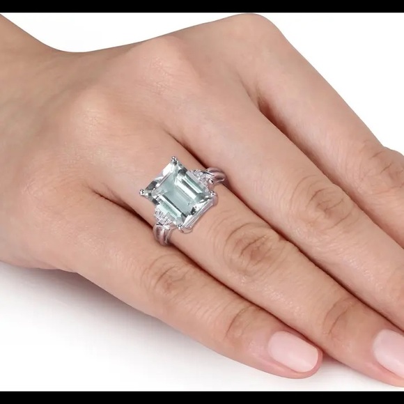 Sterling Silver Green Amethyst & White Topaz Ring Del Mar - Picture 2 of 5